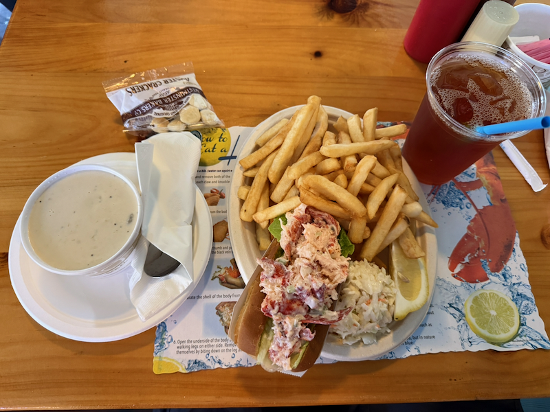 Clam chowder and a lobster roll for lunch